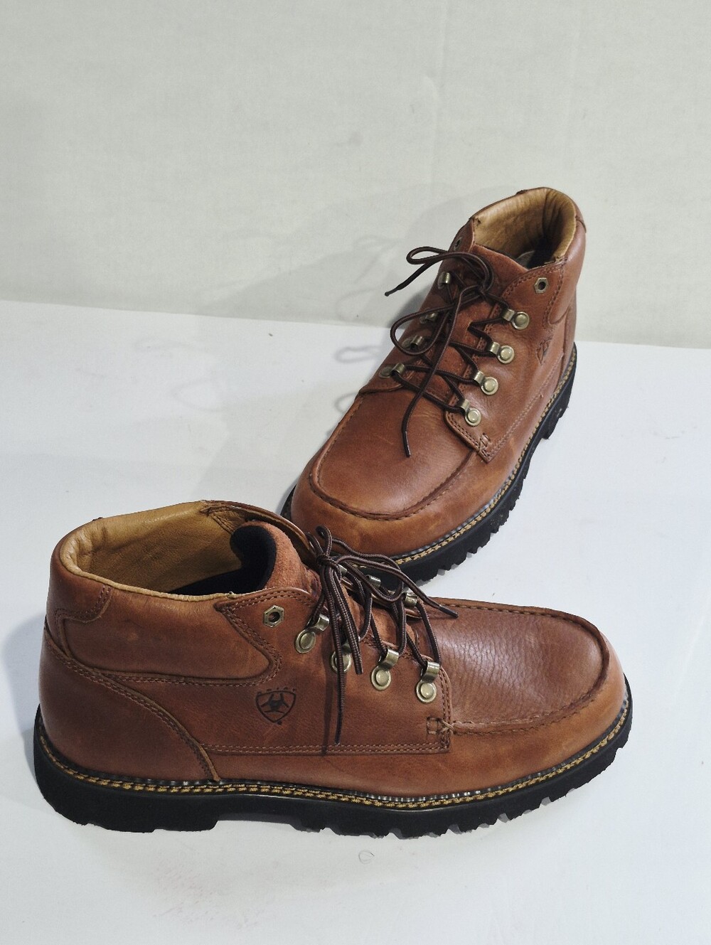 NWNB Ariat Tan Brown Leather Lace-Up Hiking Work Boots Size 12D
